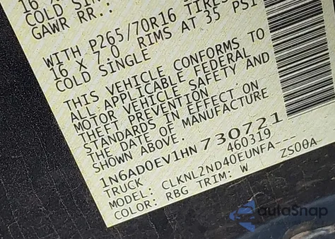 2017 Nissan Frontier Sv from USA, damaged, VIN 1N6AD0EV1HN730721